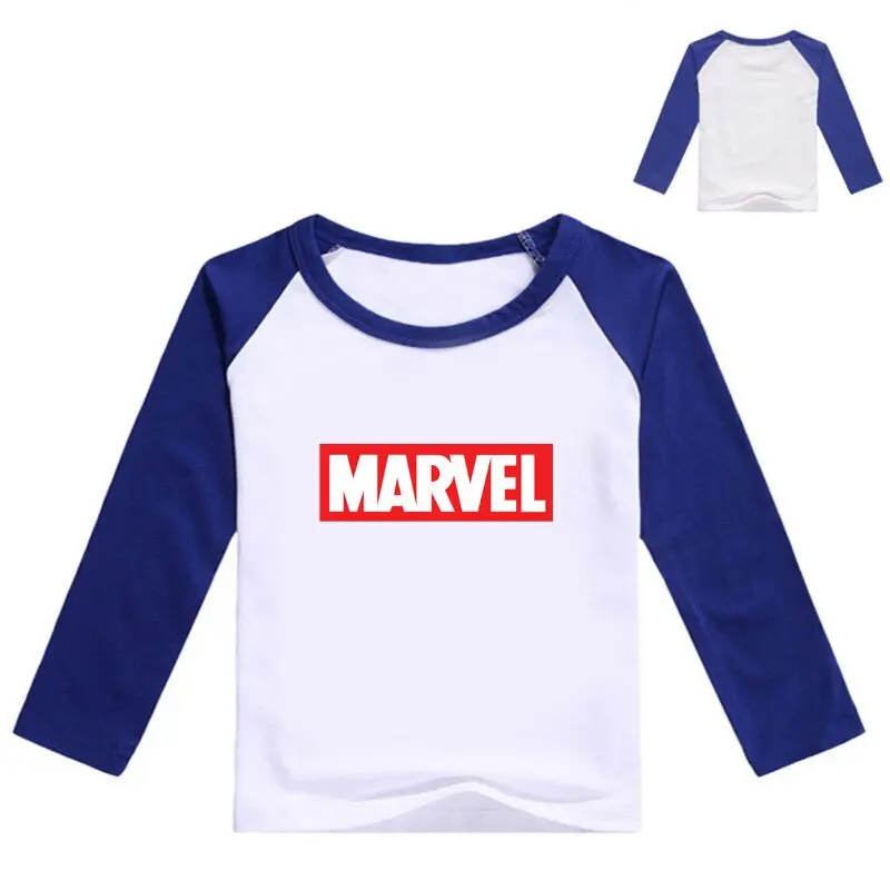 Весенние футболки с длинными рукавами для маленьких мальчиков футболки с героями мультфильмов Marvel для девочек Детская футболка с круглым вырезом Одежда для мальчиков - Цвет: color at picture