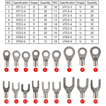 

18 In 1 Non-Insulated Terminals Ring Fork U-type Brass Terminals Assortment Kit Cable Wire Connector Crimp Spade Set 420Pcs/Box