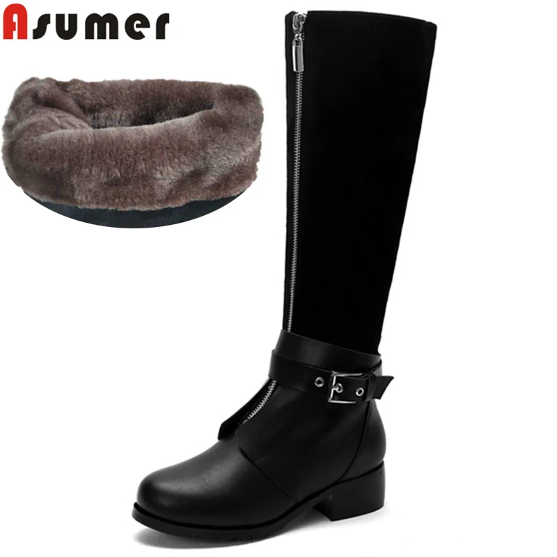 ASUMER/2019 Горячая Распродажа Новый Женские зимние ботинки с круглым носком на