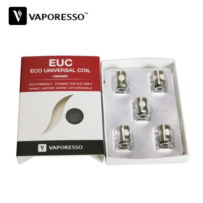 

Original 5pcs Vaporesso Ceramic EUC for Estoc/Target Pro/ORC/Gemini with Sleeve 0.5ohm SS316L Coil Ceramic EUC E-cigarette Coil