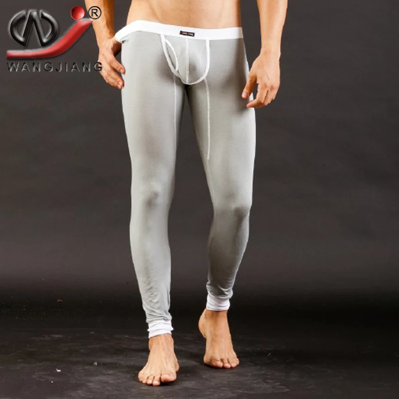 Modal Long Johns 2016 Thermal Pants Fashion WJ Sexy Long John Warm Pants Gay Leggings Penis Pouch Open Mens Long Johns Low Rise