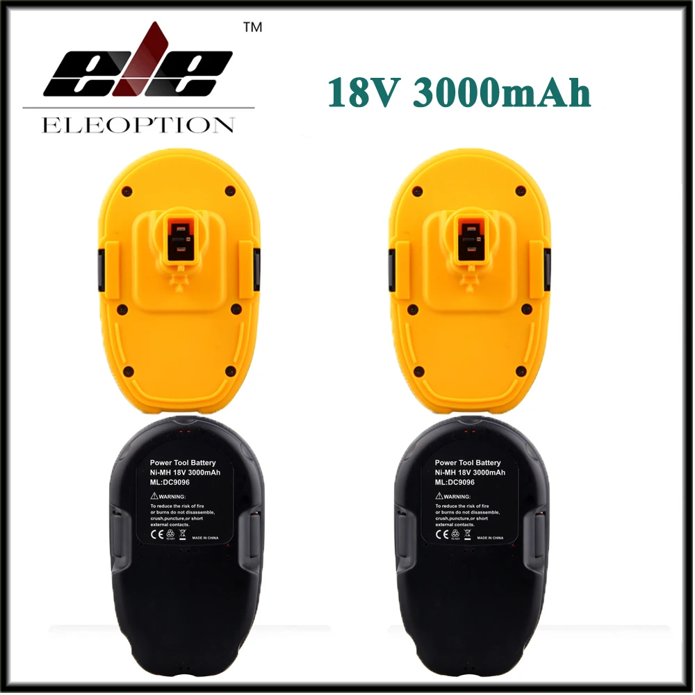 

New Eleoption 4x 18V 3.0Ah 3000mah Ni-MH Battery For Dewalt DC9096 DE9095 DW9095 DE9095 3000MAH Cordless Drill Free Shipping