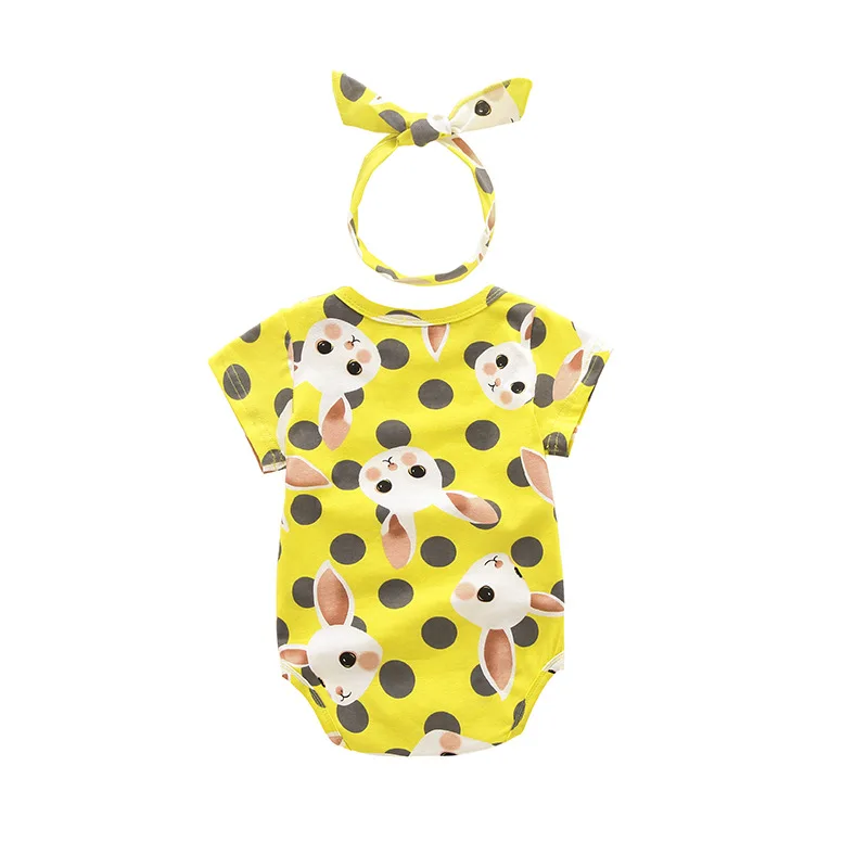 Летний комбинезон; комплект одежды из 2 предметов; летняя одежда для малышей с повязкой на голову; костюм для новорожденных девочек с короткими рукавами