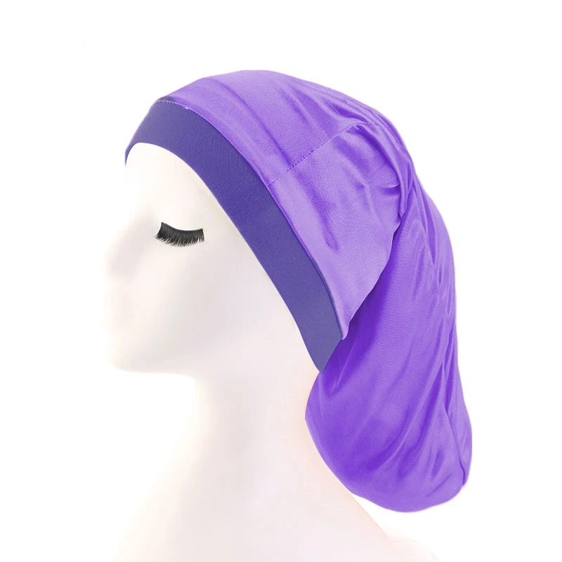 Новое поступление широкая эластичная лента атласный карман капот шелковистый дредлок косы мешковатая шапка банданы эластичные резинки для волос аксессуары - Цвет: Фиолетовый