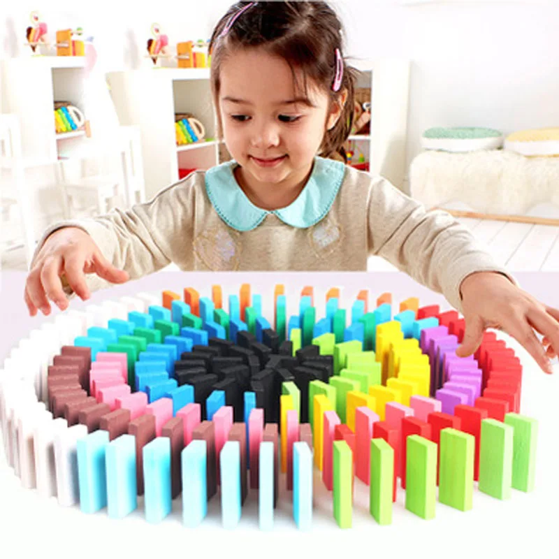 

LWKO 120pcs/set Children 10/12 Color Sort Rainbow Wood Domino Blocks Kids Early Educational Wooden Toys Gifts for Children