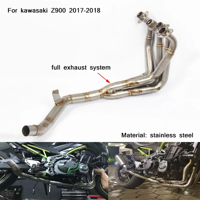 

51mm Motorcycle Exhaust Muffle Pipe With Middle Section Stainless Steel Silencer Exhaust System For kawasaki z900 2017-2018