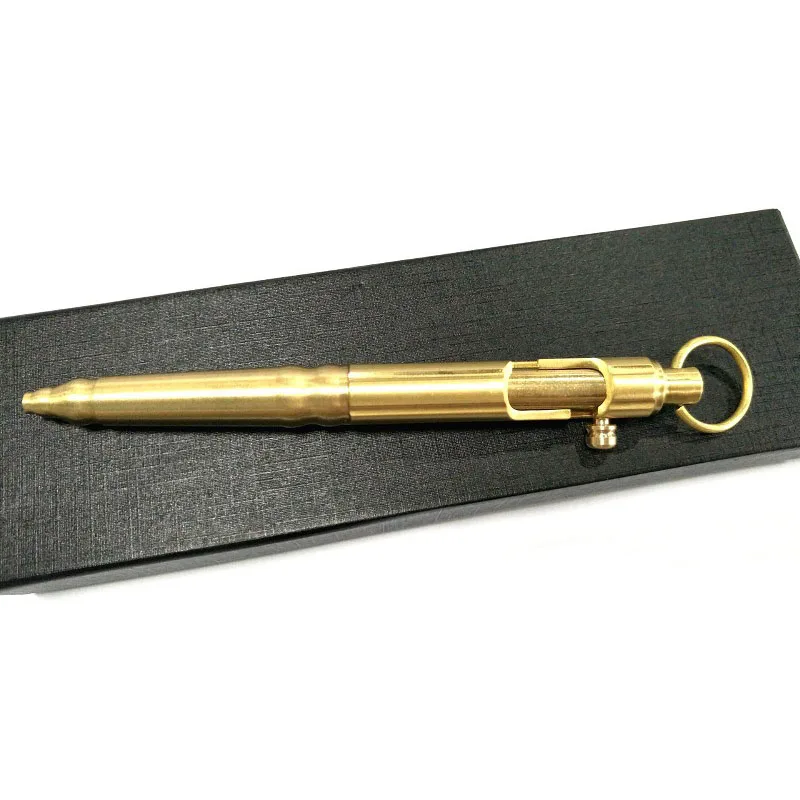 

EDC Self-defense Brass Pen Hand Machine Gun Pen Outdoor Survival Copper Retro Bolt Bolt Tactical Pen Hanging Ring Outdoor Pen