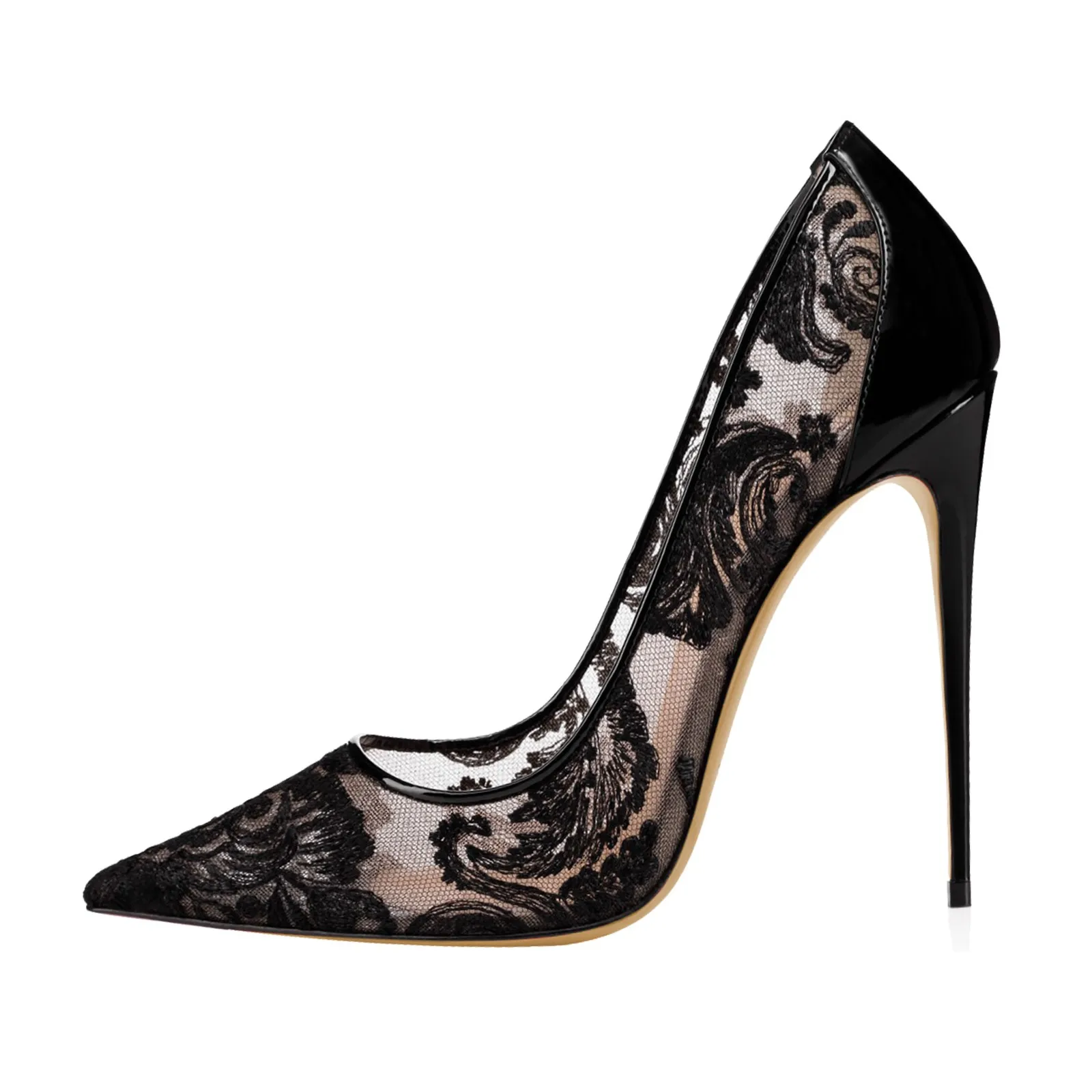 Dropshipping New Arrival Black White Mesh High Heels 12CM Thin Heels Women Sandals Pointed Toe Pumps Party Woman Shoes D017A