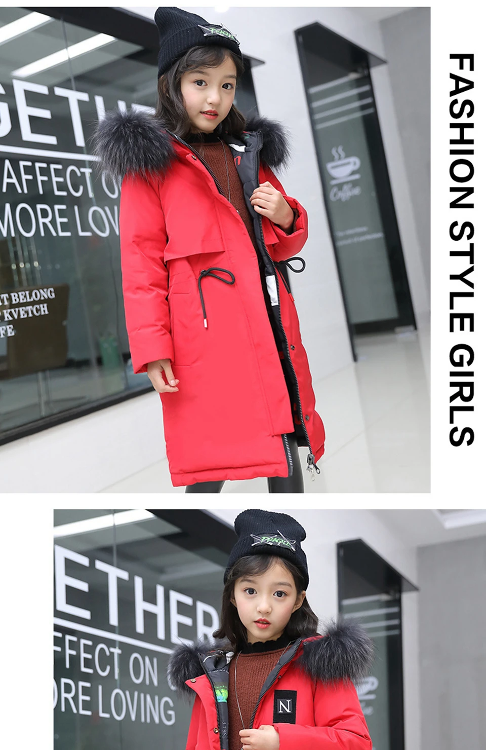 Girl Winter Thick Jacket Reversible Coat Fur Hooded Russian Kids Winter Clothes Children Jacket Duck Down Parkas Long Overcoat