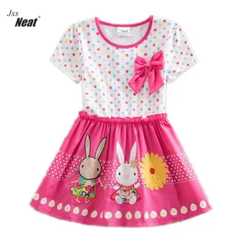 

Children's Dress Kids short sleeve dresses Sundress O-neck Embroidered rabbit Tutu Chart A-line Clothes for Girls enfant SH4829