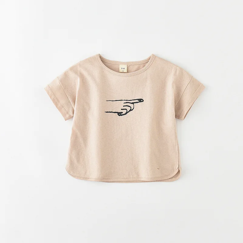 Летняя футболка для малышей в Корейском стиле Дети комплекты одежды для девочек, мальчиков с рисунком из мультфильма хлопковая свободная форма Костюмы Twin Костюмы - Цвет: Бежевый