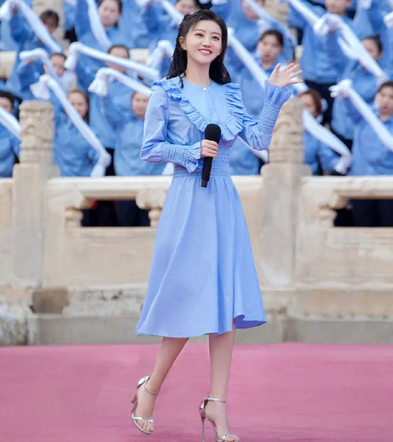 Женское платье с рюшами Jing Tian вечернее О образным вырезом и оборками для ночного