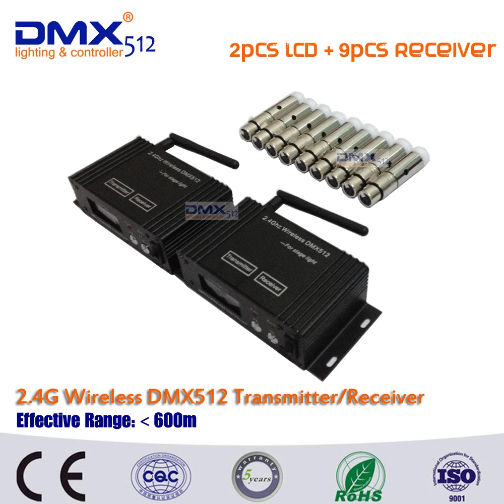 DHL Беспроводной Портативный 2,4G DMX512 Led ступенчатый регулятор освещения передатчик с ЖК-дисплеем приемник с аксессуары для антенн