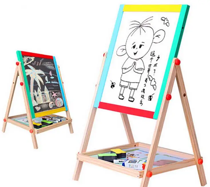 65cm Children wooden drawing board adjustable height magnetic 2 sides 