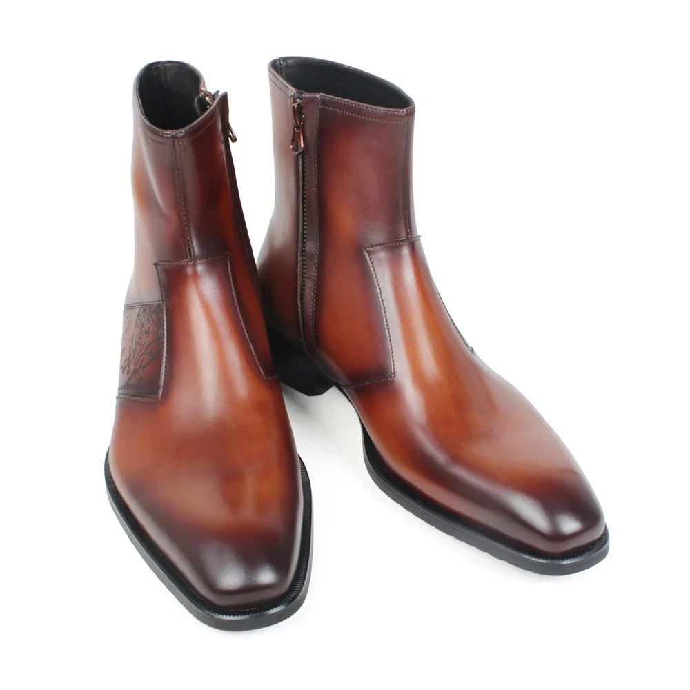 VIKEDUO/мужские ботинки из натуральной коровьей кожи с гравировкой; коричневый цвет; мужская обувь на заказ с квадратным носком; сезон зима-осень; Zapato de Hombre