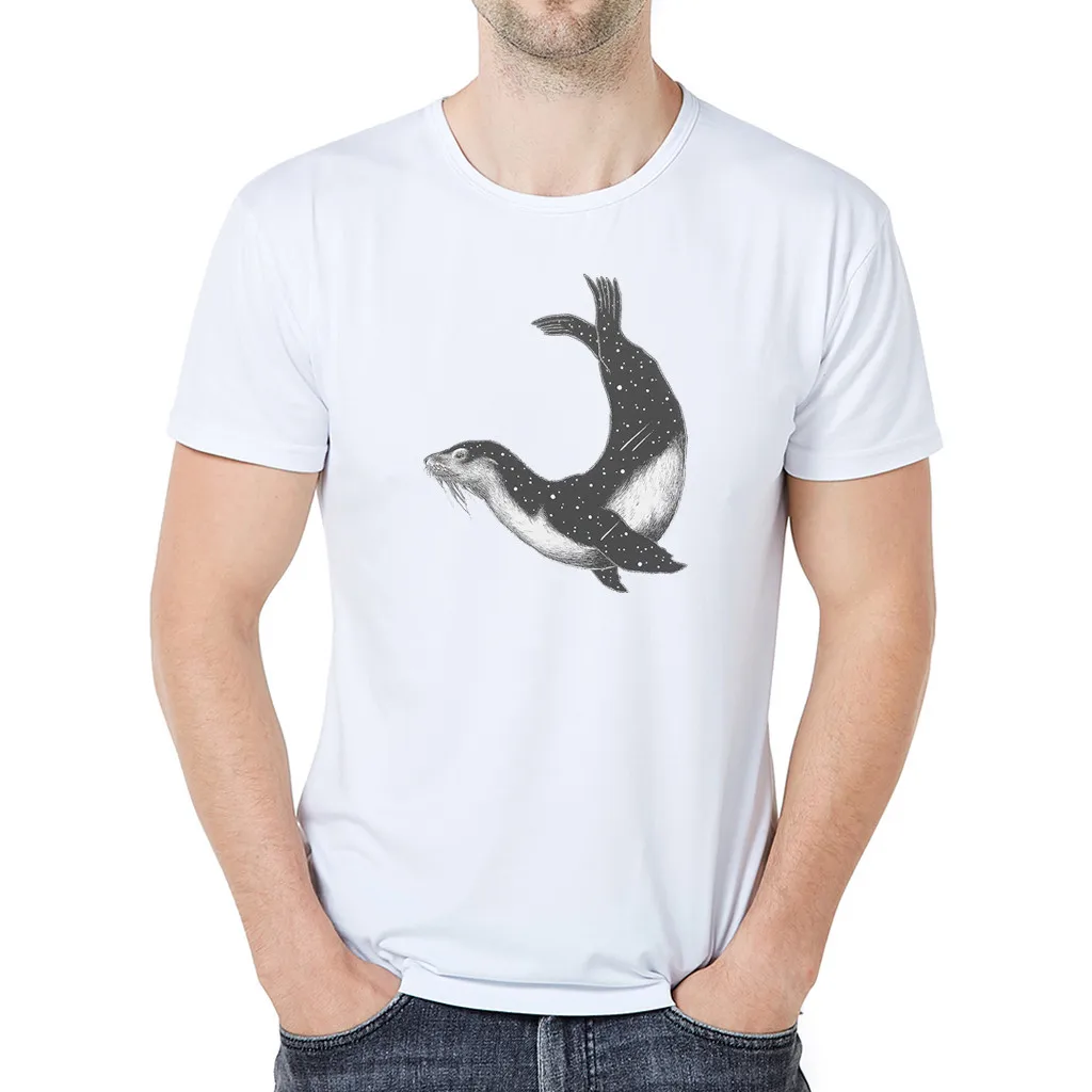 

Minimalist T-Shirt Men's Casual Cartoon Animated Print Short-Sleeved Personality dolphin print Clothes in Men's T-Shirts summer