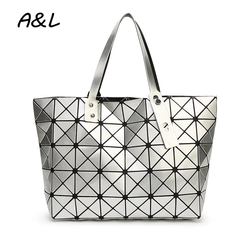 

2019Women Geometry Sequins Plaid Handbag Female Gloss Laser Shoulder Bags Lady Large Capacity Tote Sac a Main Bolsas A0185