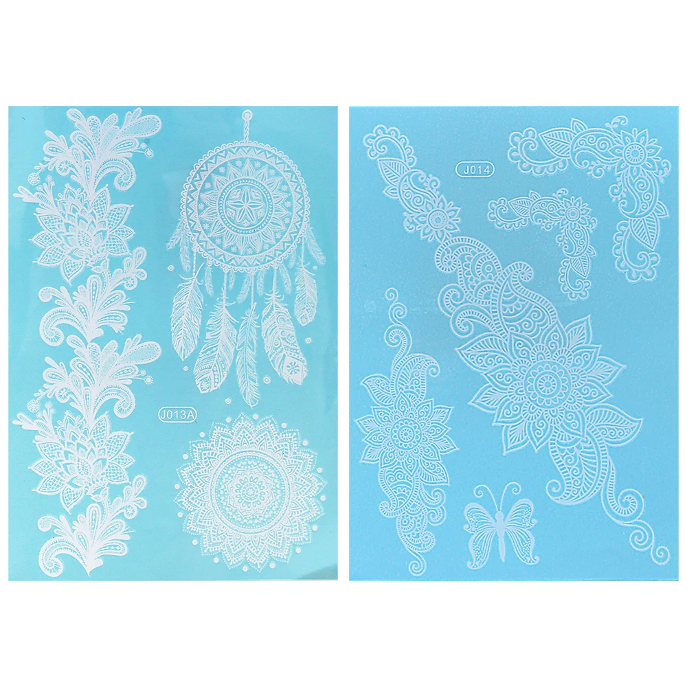 10 Pieces White Tattoo Temporary Sticker Flower Lace Design Bride Arm Chest Body Art Bracelet Choker Tattoo Sticker Wedding 2017