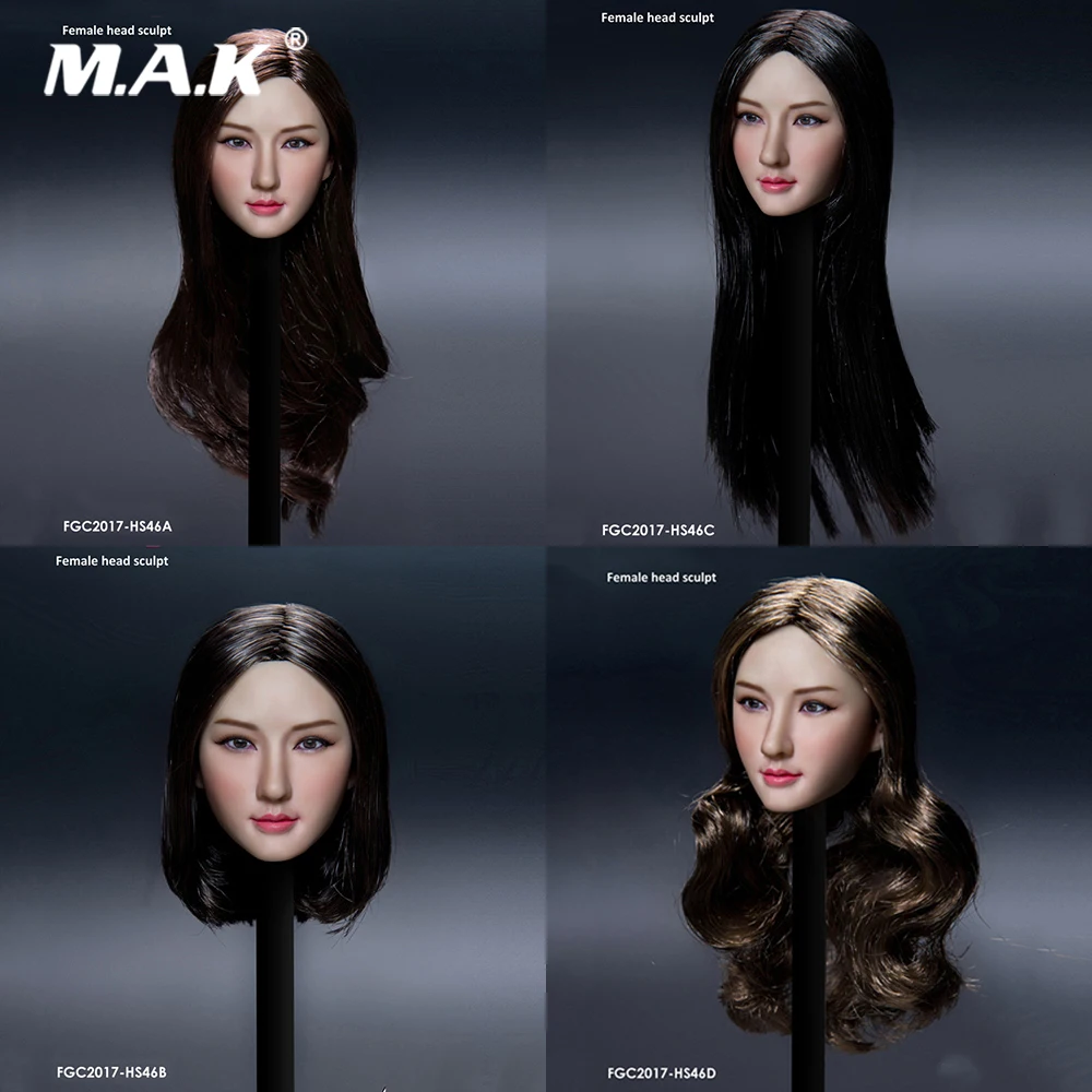 1//6 Asian Beauty Female Head Sculpt w// Golden Brown Hair in Suntan skin tone