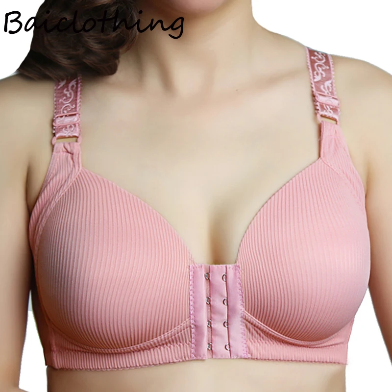 

BAICLOTHING Front Closure Womens Full Coverage Underwear Non-padded Push Up Unlined Wireless Bra 36 38 40 42 44 B C