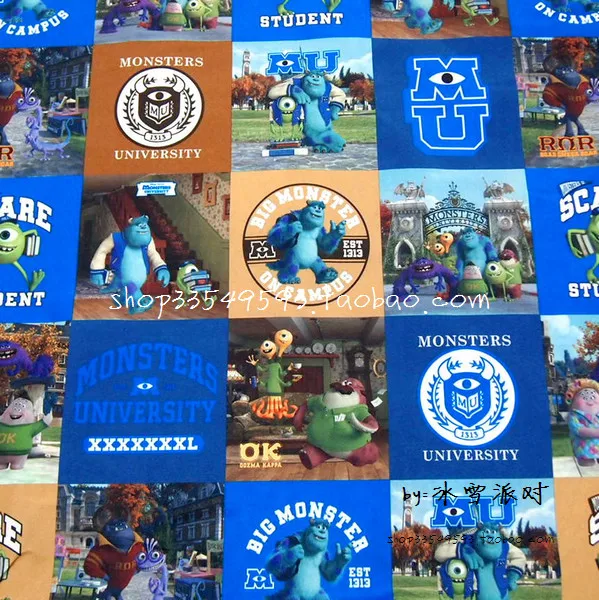 

105X100cm Monsters University Blue Brown Jigsaw Puzzle Polyester Cotton Fabric for Boy Clothes Curtain Cushion Cover DIY-AFCK780