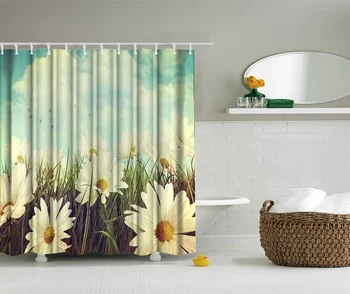 

QIYI Painting Flowers Shower Curtains with Hooks Polyester Fabric Bathroom Decoration Bath Curtains Set Waterproof Cortinas
