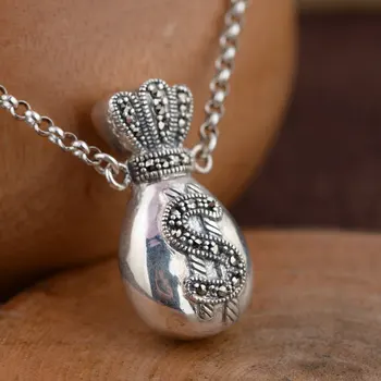 

925 Silver Wallet Pendant Necklace for Women Dollar Accessorice 45cm Link Chain S925 Thai Solid Silver Jewelry Making Necklaces