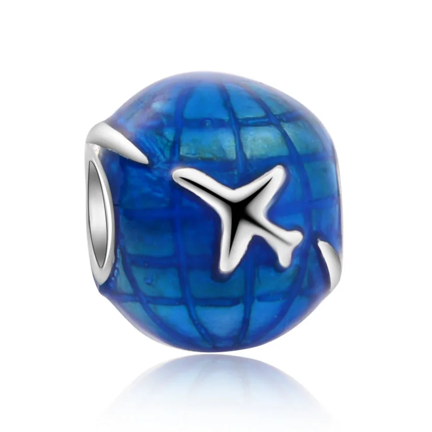 Бусины с синим земляным самолетом подходят для Pandora оригинальный браслет