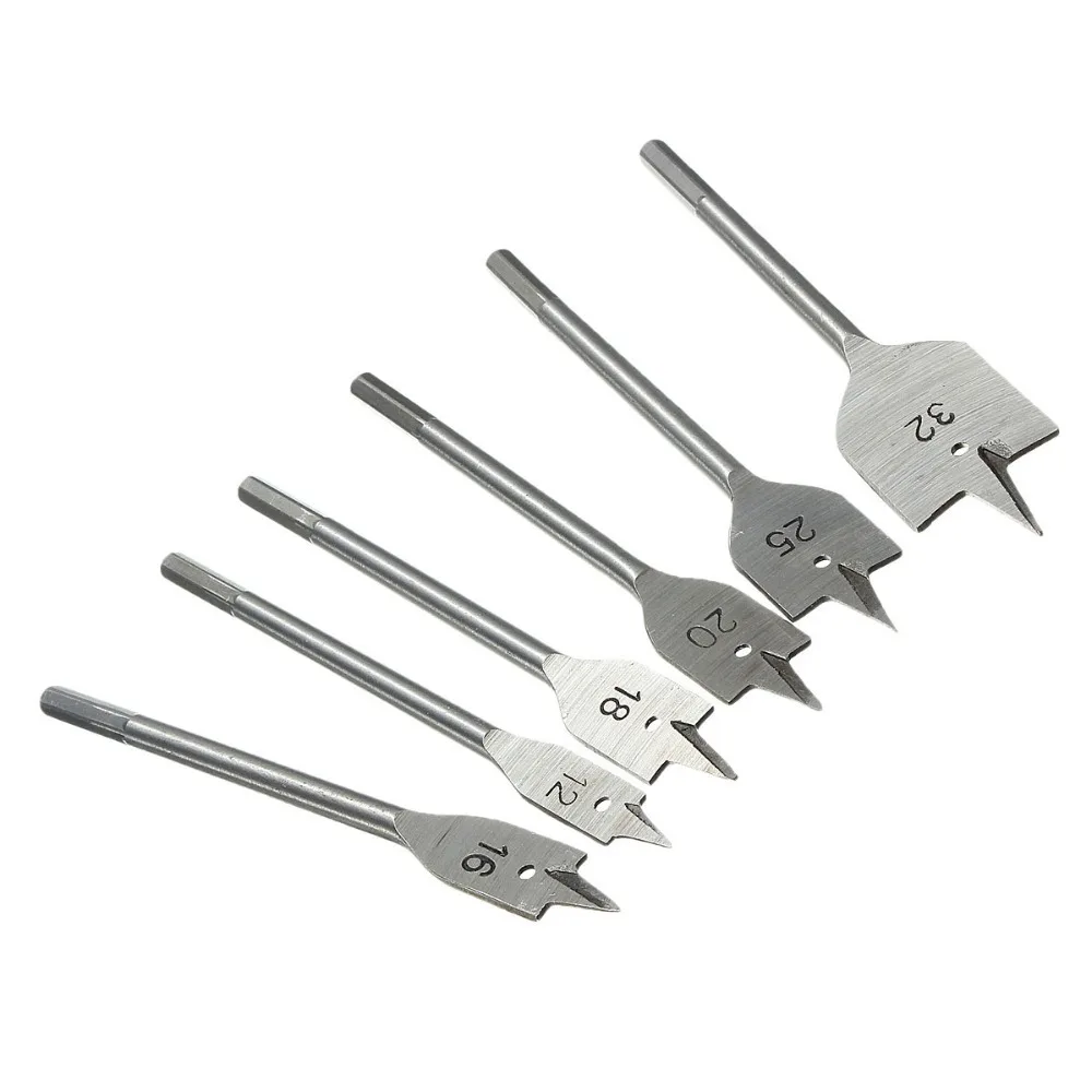 6pcs/set 12 32mm Flat Drill Long High carbon Steel Wood Flat Drill Set Woodworking Spade Drill