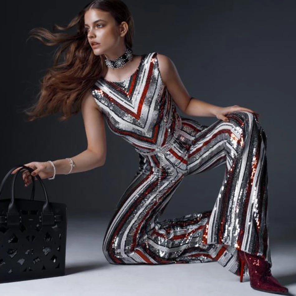 Adyce Celebrity Runway Party Jumpsuits For Women 2018 Sexy Sleeveless Sequines Rompers Runway Jumpsuit Sexy Bodycon Bodysuits