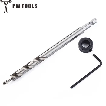 

PW TOOLS Hex Shank 3/8"/9.5mm Drill Woodworking Oblique Hole Step Drill Guide Positioner Wood Drilling Bit with Stop Collar