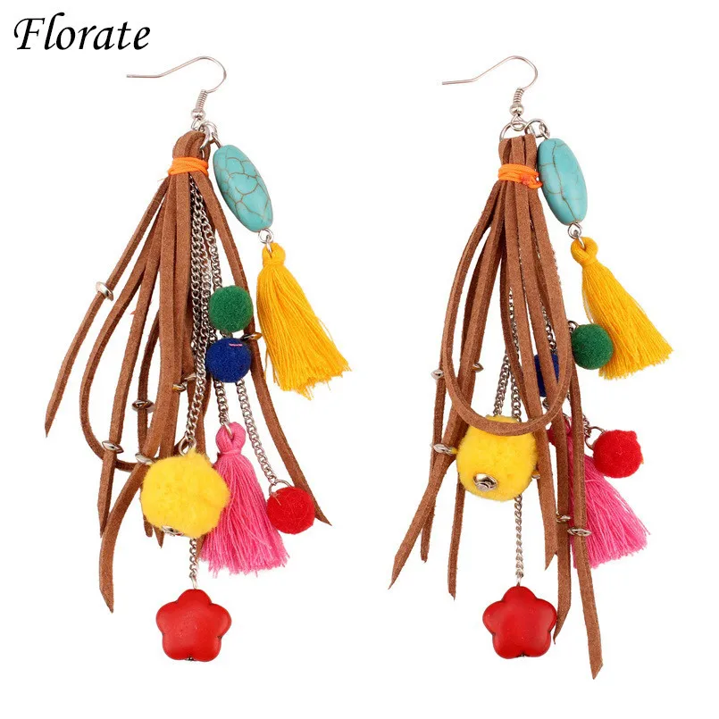 Florate ручной работы Винтаж камень pom Этнические серьги для Для женщин Дизайн