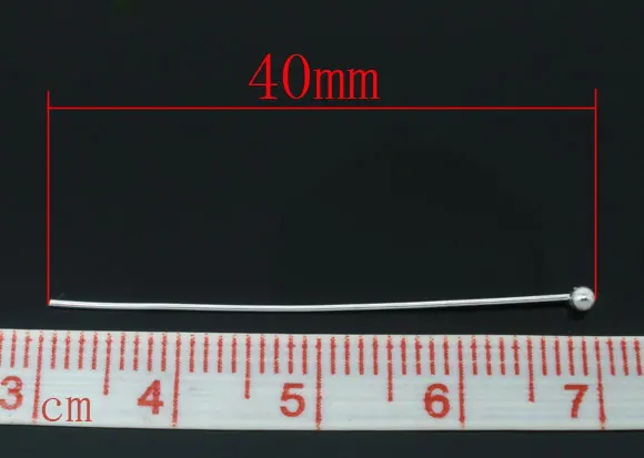 Медная шариковая Головка Булавки серебристого тона 4 см(1 5/") длинные, 0,5 мм(калибр), 30 шт
