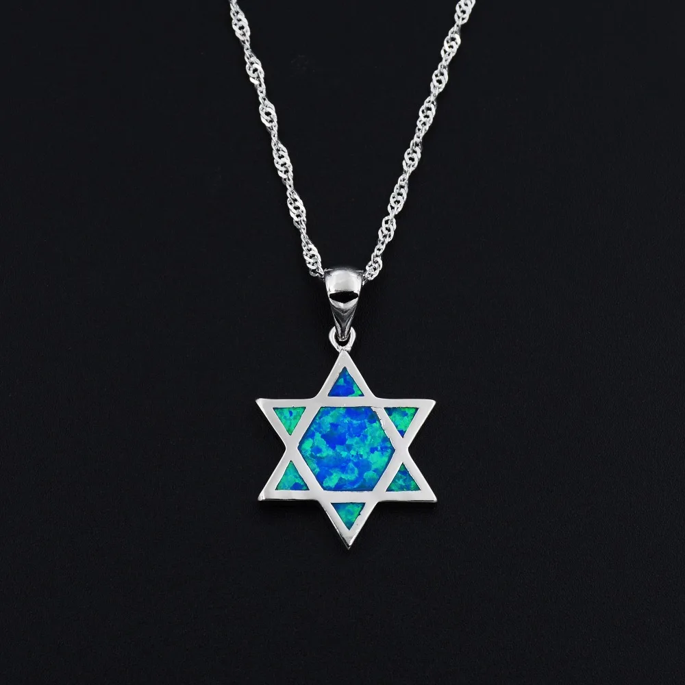 Ocean Blue Opal Star of David Jewish Religion Symbol Amulet Pendant