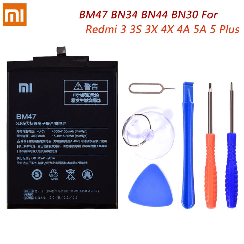 

BM47 BN34 BN44 BN30 BN40 Battery For Xiaomi Redmi 3 3S 4X 4A 5A 4 Pro 5 Plus Replacement Bateria Mobile Phone Li-ion Batteries