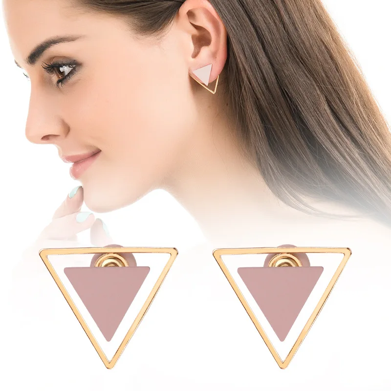 

Pink Earrings Geometric Triangle Metal Stud Earrings Gold Cute Hollow Gifts for Women Lady Girls Party Fashion Jewelry