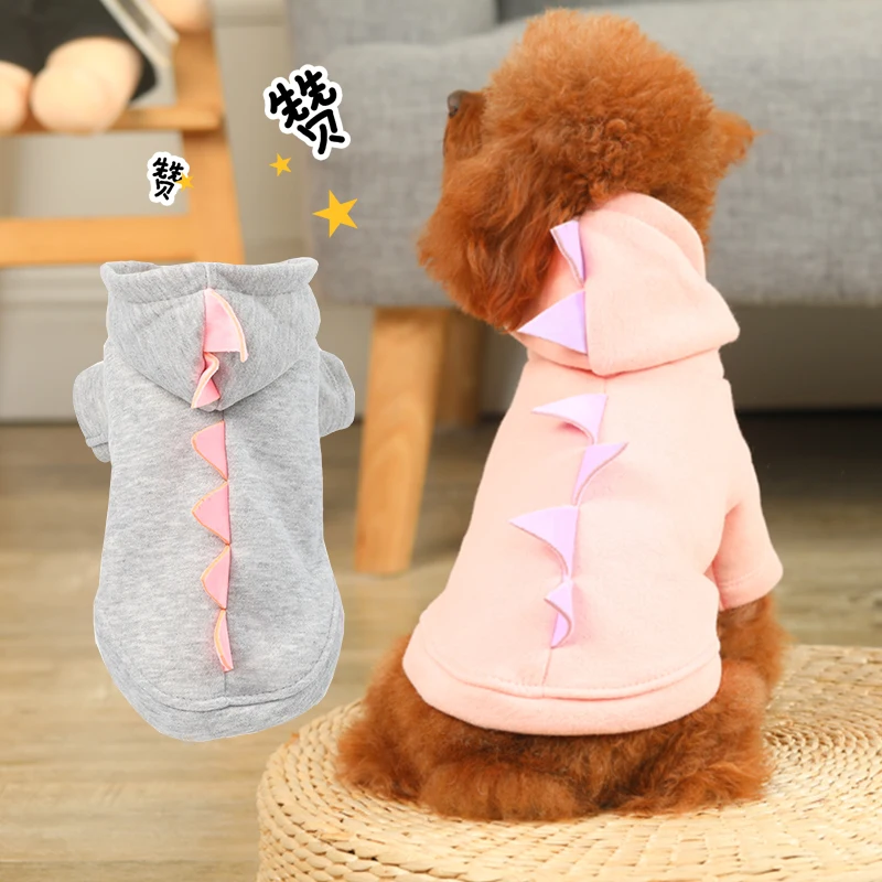 Dinosaur Dog Hoodies For Pet Love Fall Autumn Winter Puppy Coat Pink