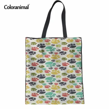 

Coloranimal Colorful Paws Pattern Women Shopping Canvas Handbags Women Shoulder Bags Fashion Designer Mujer Tote Bags Feminina