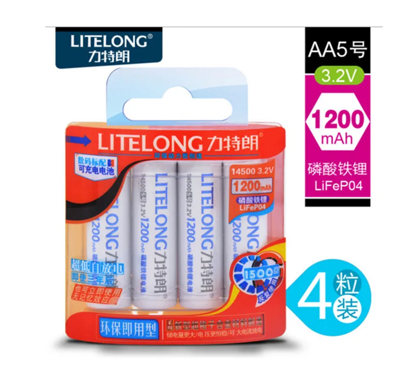 4PCS-AA-1200mah-14500-3-2v-lifepo4-Rechargeable-Battery-New-High-Capacity-LITELONG_