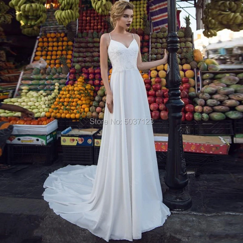 Пляжные свадебные платья трапециевидной формы Vestido De Novias с v-образным вырезом из шифона/на бретельках свадебное бохо-платье для свадьбы невесты Longo