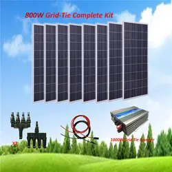 800 W Панели солнечные комплект: 8x100 W поли Панели солнечные сетки-галстук солнечного Системы с 1000 W Инвертор + 5 м кабель + MC4 Connector Home