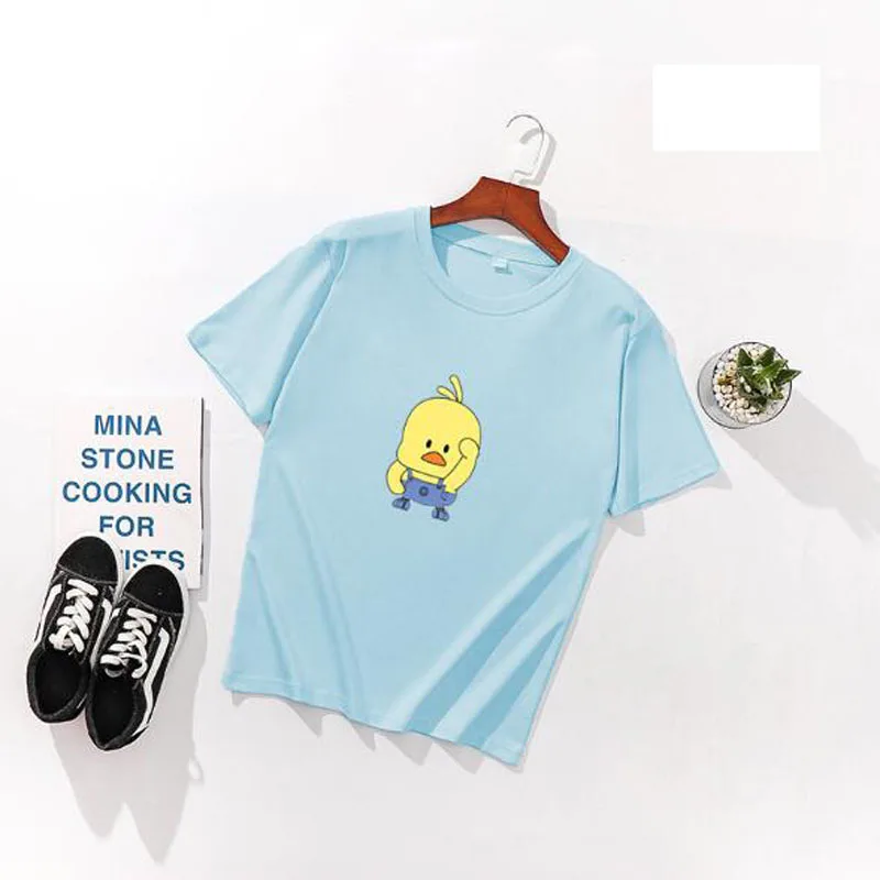 Футболка женская с круглым вырезом хлопок спандекс короткий рукав мультяшный