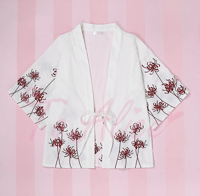 

Women's Kimono Yukata Style Kawaii Japanese Cute Tops Shirt / Outwear Red Higanbana / Black Rose Embroidery