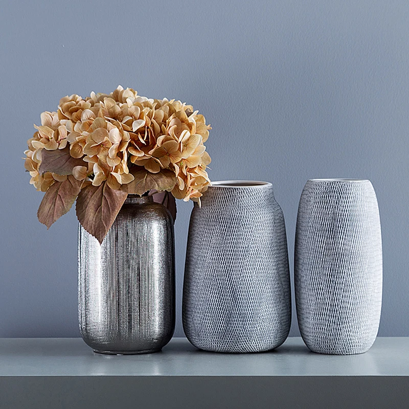Europe Creative Ceramic Vase With Grid Pattern High Quality Silver