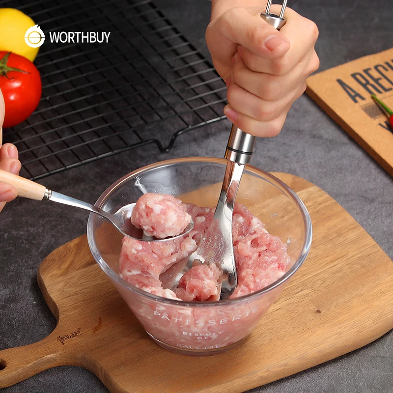

Worthbuy 304 Stainless Steel Meatball Spoon Creative Meatball Maker Croquettes Mold Fish Beef Meat Tools Gadgets For Kitchen