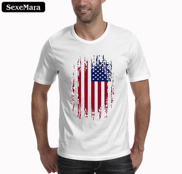 SexeMara 2018 New USA Flag T-shirt Men/Women Sexy 3d Tshirt Print Striped American Flag Men TShirt Summer Tops Tees Big Plus 4XL