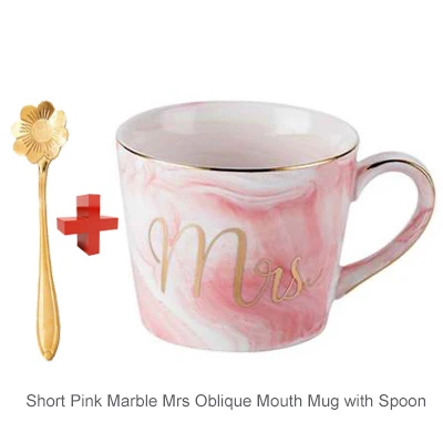 Лидер продаж Творческий Керамика фарфор мрамор Кофе кружка, кружка для чая молока чашка с ложкой крышкой Mr/Mrs/Фламинго толстовки для влюбленных пар, подарок - Цвет: Pink Oblique Mouth