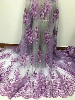

Purple Color African Lace Fabric 2019 Embroidered Nigerian 3 D Laces Fabric High Quality French Tulle Lace Fabric For Women