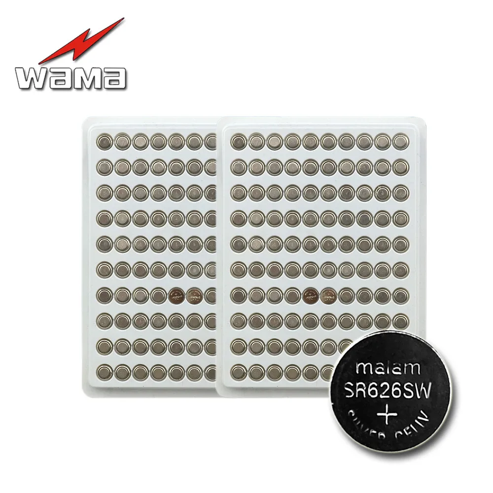 200 шт/2 упаковки Wama AG4 щелочные батареи для монет LR626 377 SR626 177 электронная батарейка