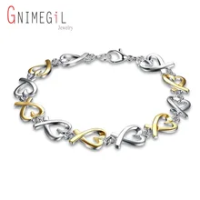 Женский браслет с сердечко серебряного цвета GNIMEGIL романтичный